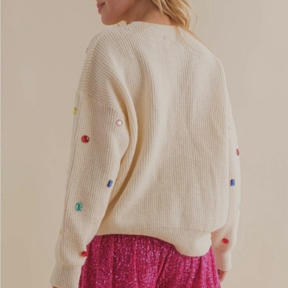 Cream Multi color gem sweater - Picture 2 of 3